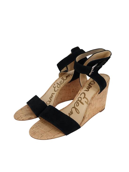 Sam Edelman Shoes - Sam Edelman Willow Black Suede Cork Wedge Sandal Size 9